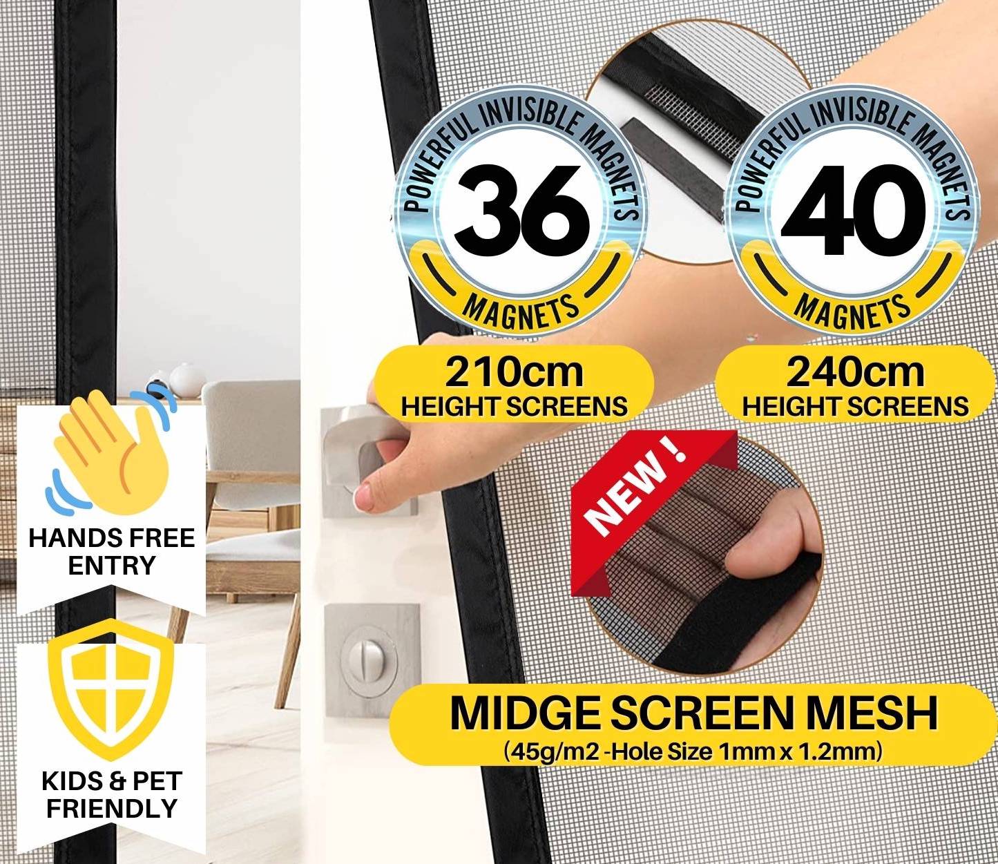 Magnetic Screen Door - Black, 60cm (W) x 210cm (H), image 2